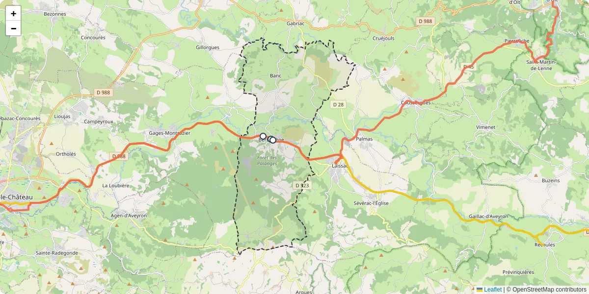 Carte du réseau de transport en commun à Bertholène - lignes de bus et arrêts