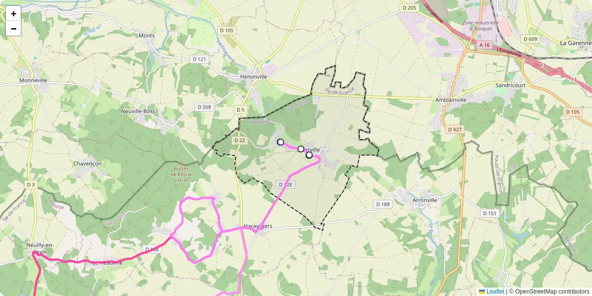 Carte du réseau de transport en commun à Berville - lignes de bus et arrêts