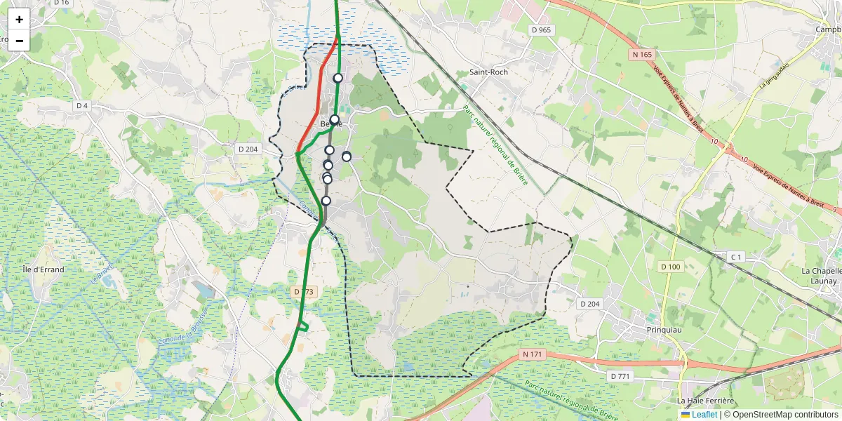 Carte du réseau de transport en commun à Besné - lignes de bus et arrêts