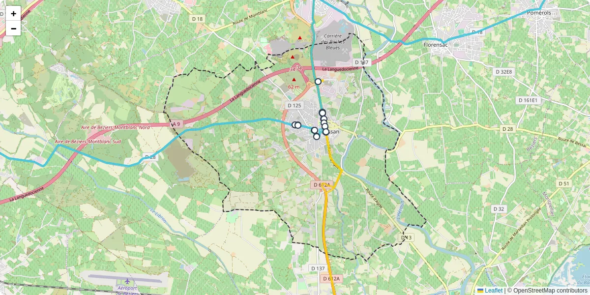 Carte du réseau de transport en commun à Bessan - lignes de bus et arrêts