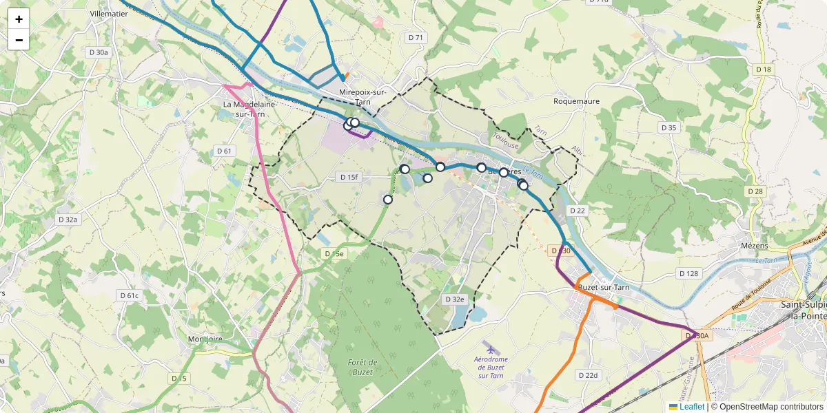 Carte du réseau de transport en commun à Bessières - lignes de bus et arrêts