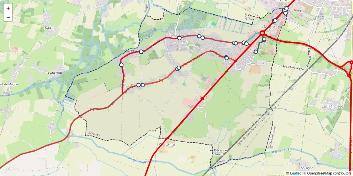 Carte du réseau de transport en commun à Bessines - lignes de bus et arrêts