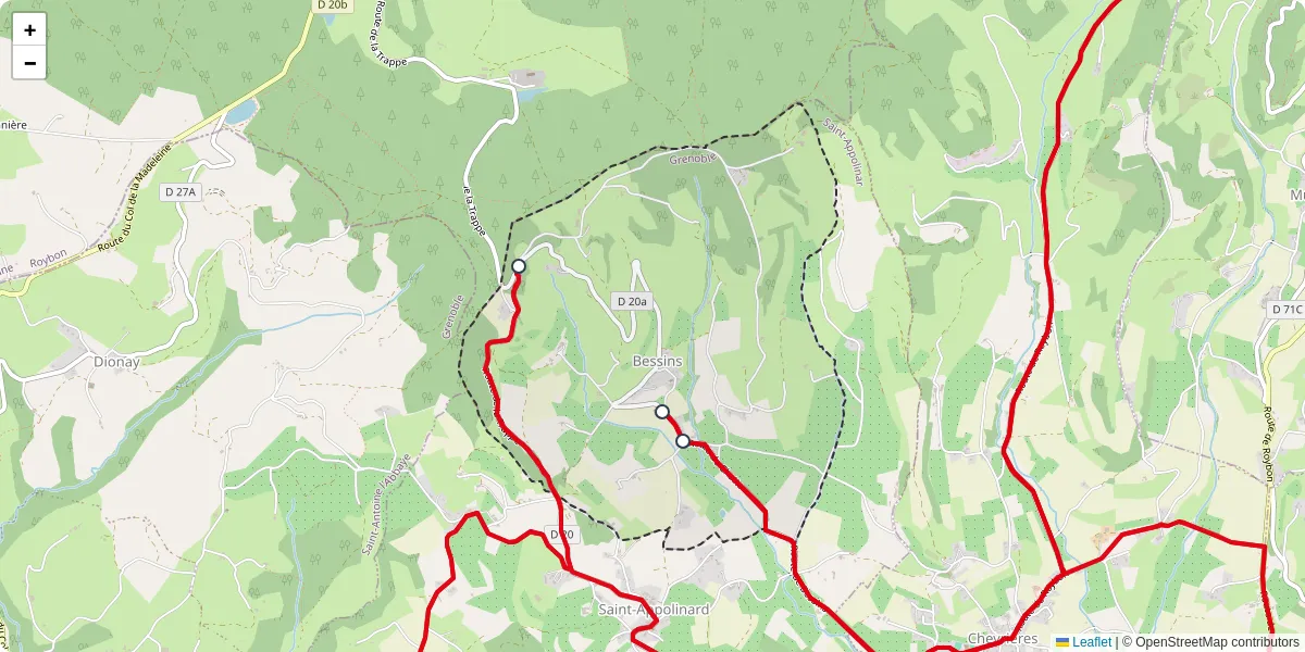 Carte du réseau de transport en commun à Bessins - lignes de bus et arrêts