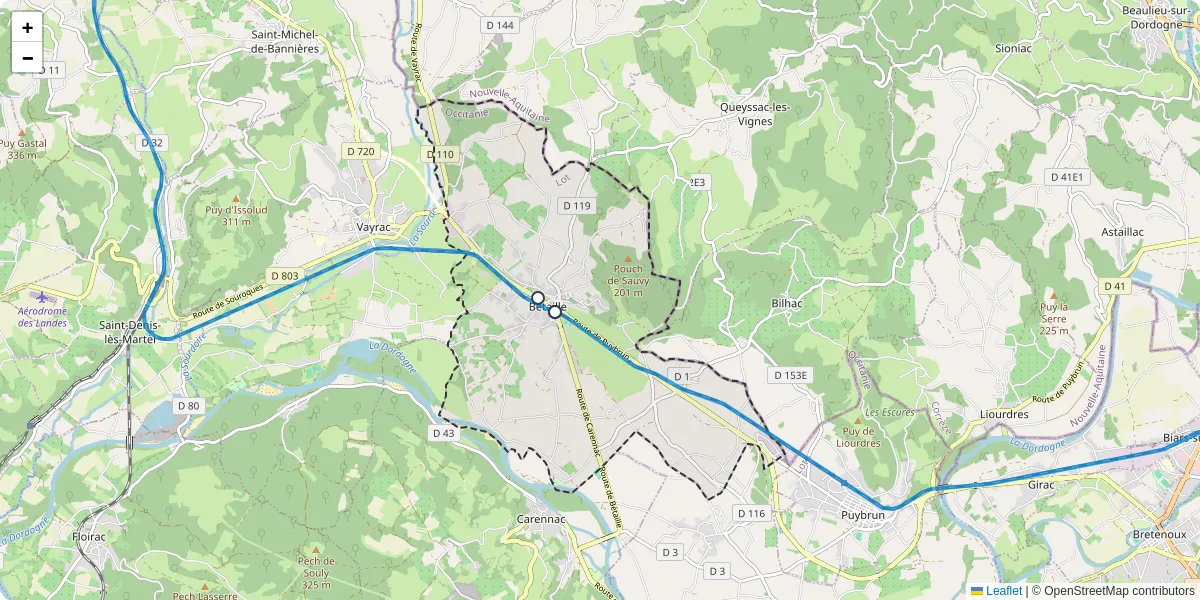 Carte du réseau de transport en commun à Bétaille - lignes de bus et arrêts