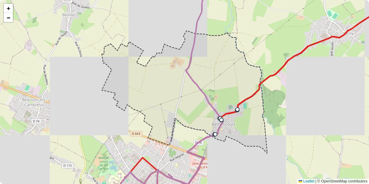 Carte du réseau de transport en commun à Béthencourt - lignes de bus et arrêts
