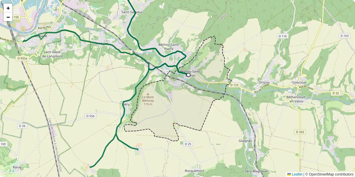 Carte du réseau de transport en commun à Béthisy-Saint-Martin - lignes de bus et arrêts