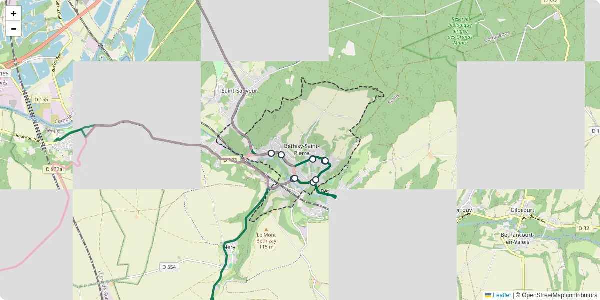 Carte du réseau de transport en commun à Béthisy-Saint-Pierre - lignes de bus et arrêts
