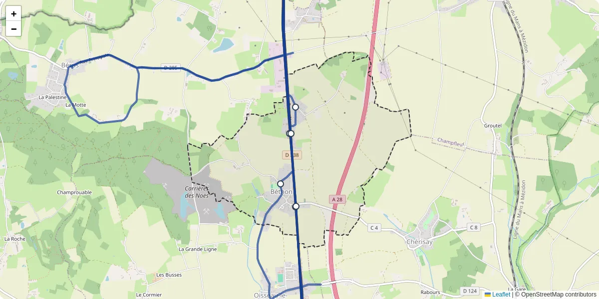 Carte du réseau de transport en commun à Béthon - lignes de bus et arrêts