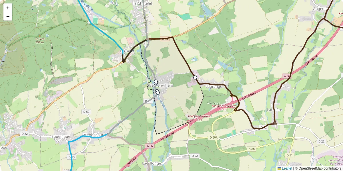 Carte du réseau de transport en commun à Bethonvilliers - lignes de bus et arrêts