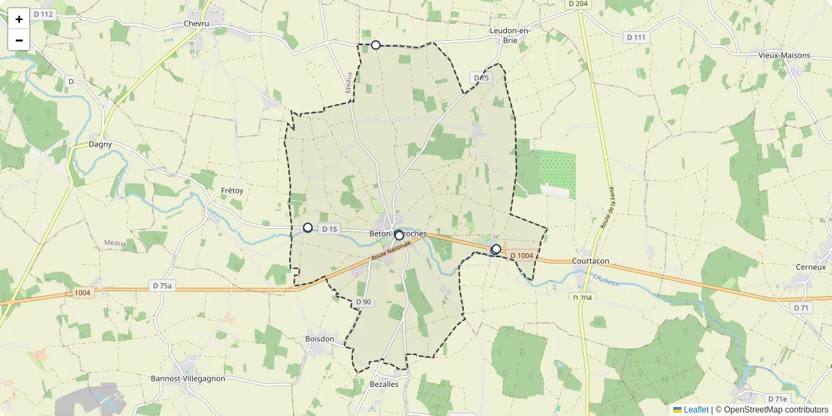 Carte du réseau de transport en commun à Beton-Bazoches - lignes de bus et arrêts