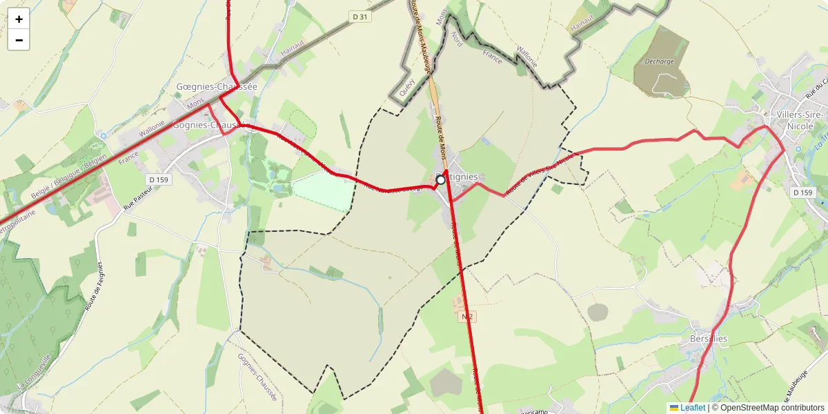 Carte du réseau de transport en commun à Bettignies - lignes de bus et arrêts