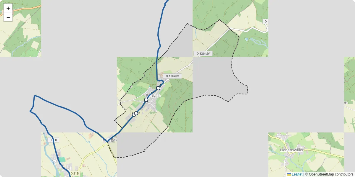 Carte du réseau de transport en commun à Bettlach - lignes de bus et arrêts