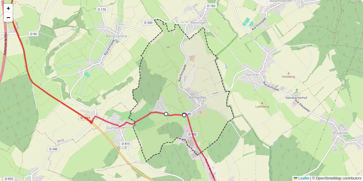 Carte du réseau de transport en commun à Bettwiller - lignes de bus et arrêts