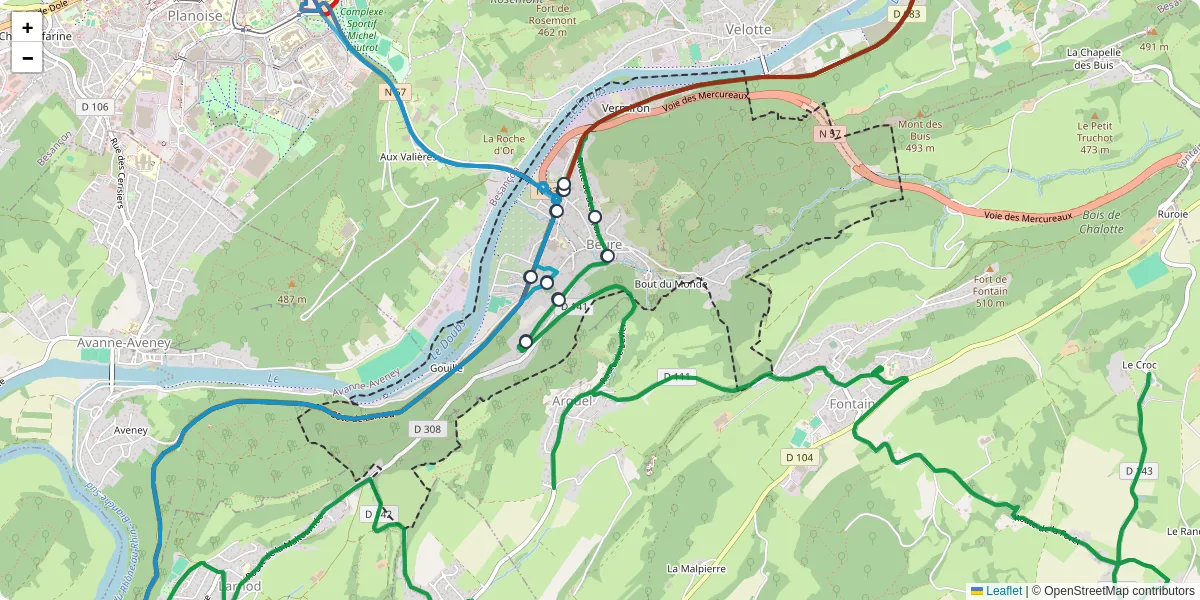 Carte du réseau de transport en commun à Beure - lignes de bus et arrêts