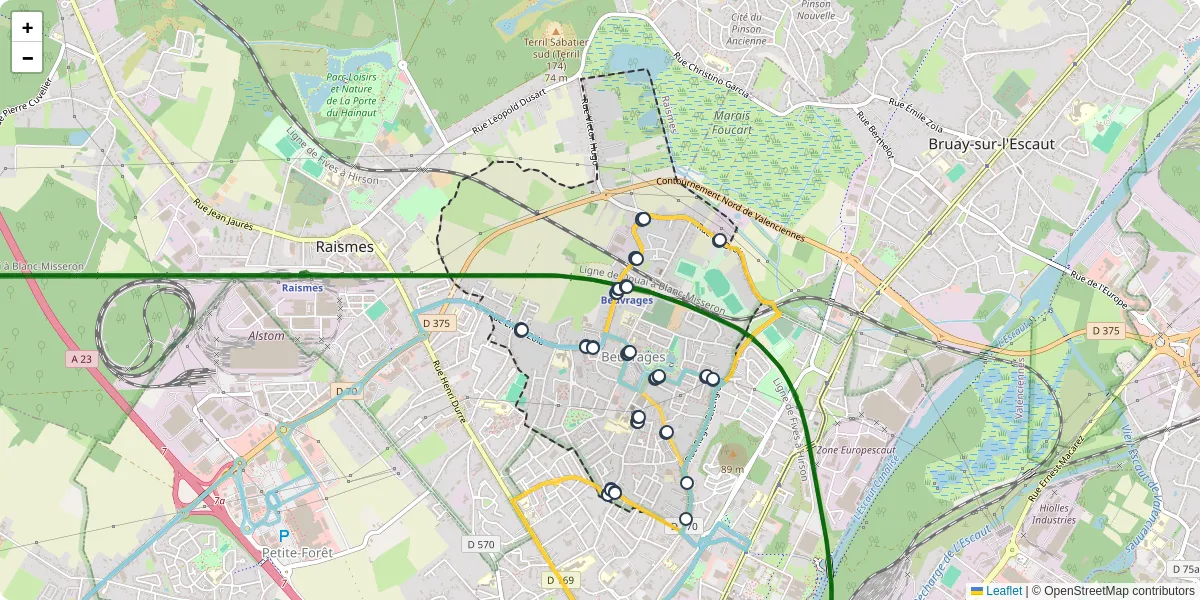 Carte du réseau de transport en commun à Beuvrages - lignes de bus et arrêts