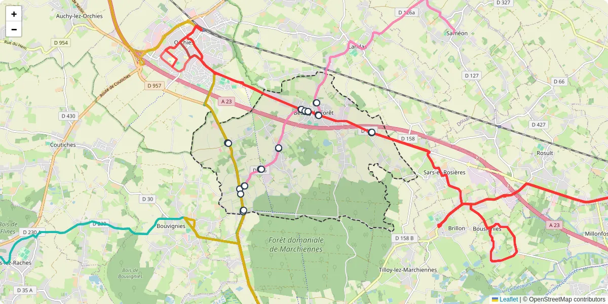 Carte du réseau de transport en commun à Beuvry-la-Forêt - lignes de bus et arrêts