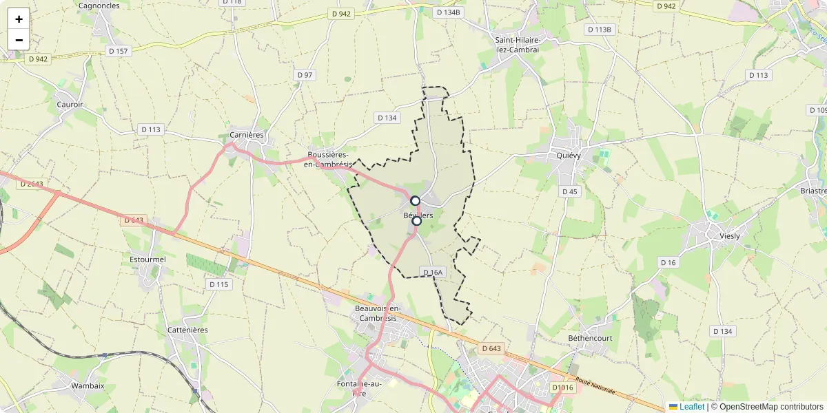 Carte du réseau de transport en commun à Bévillers - lignes de bus et arrêts