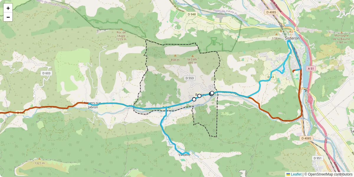 Carte du réseau de transport en commun à Bevons - lignes de bus et arrêts