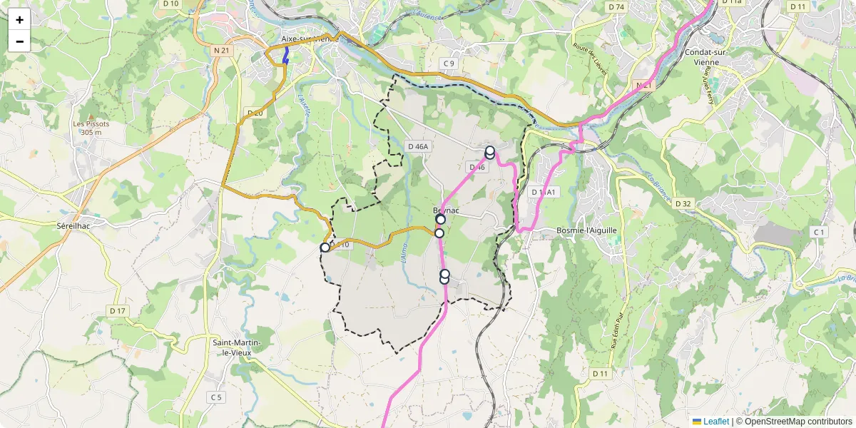 Carte du réseau de transport en commun à Beynac - lignes de bus et arrêts