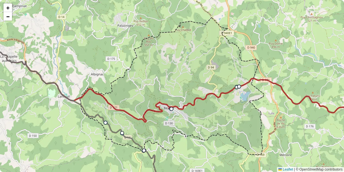 Carte du réseau de transport en commun à Beynat - lignes de bus et arrêts