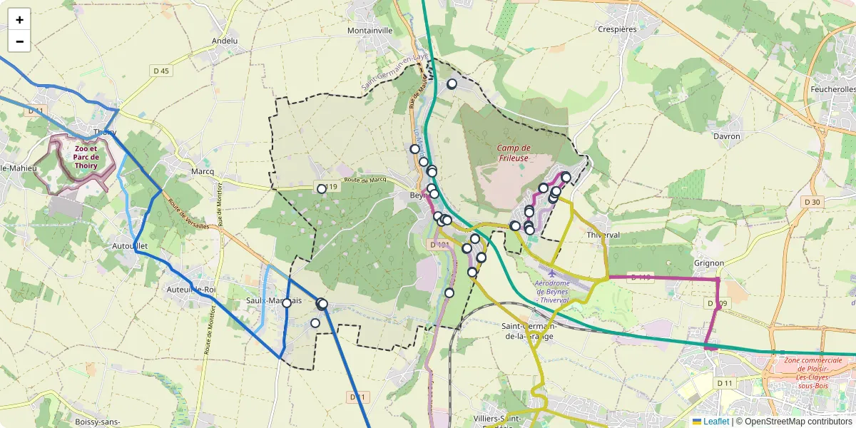 Carte du réseau de transport en commun à Beynes - lignes de bus et arrêts