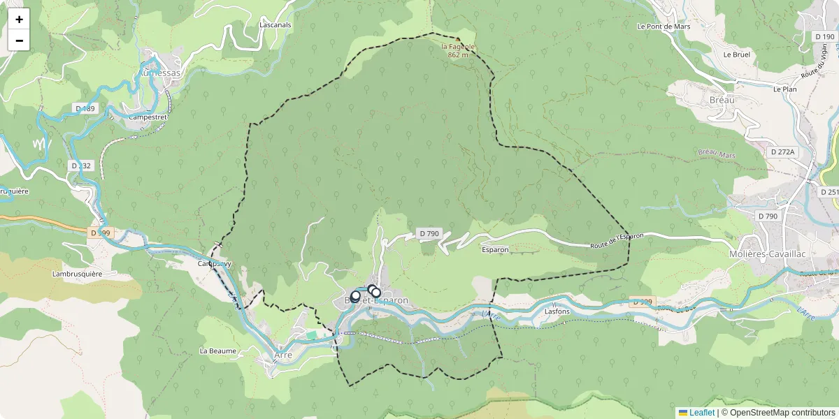 Carte du réseau de transport en commun à Bez-et-Esparon - lignes de bus et arrêts