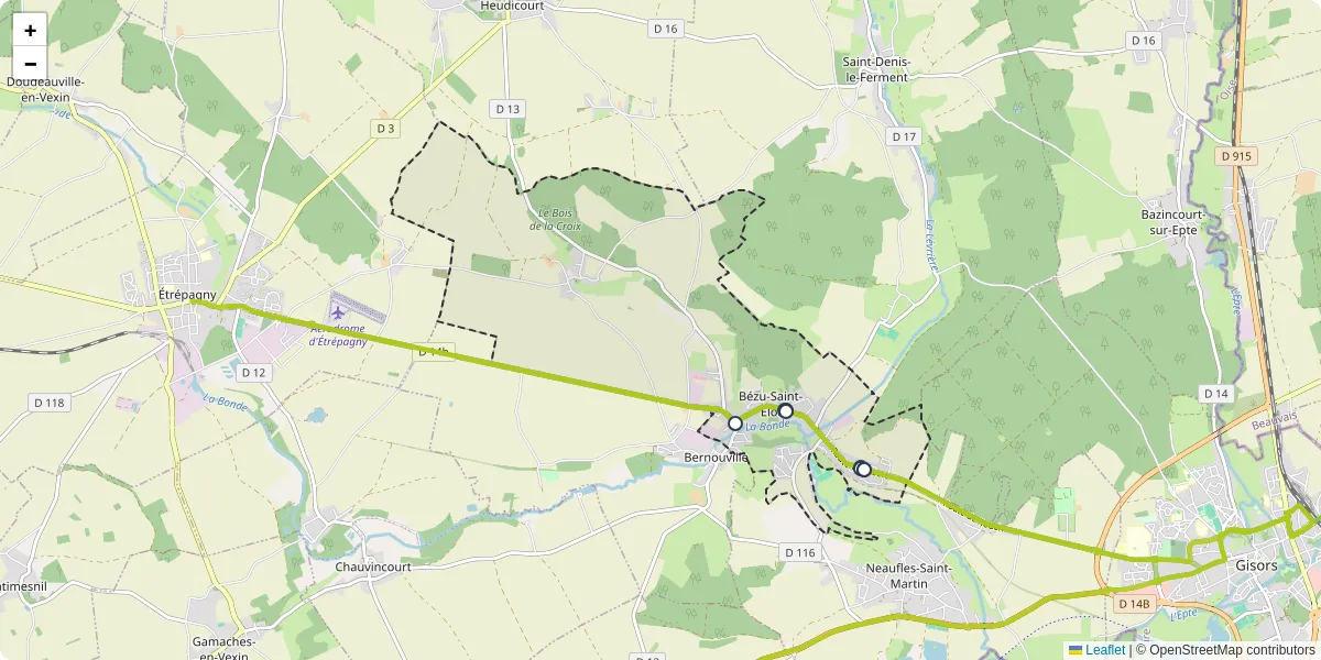 Carte du réseau de transport en commun à Bézu-Saint-Éloi - lignes de bus et arrêts