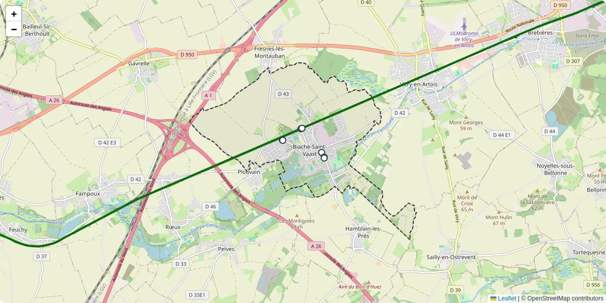 Carte du réseau de transport en commun à Biache-Saint-Vaast - lignes de bus et arrêts