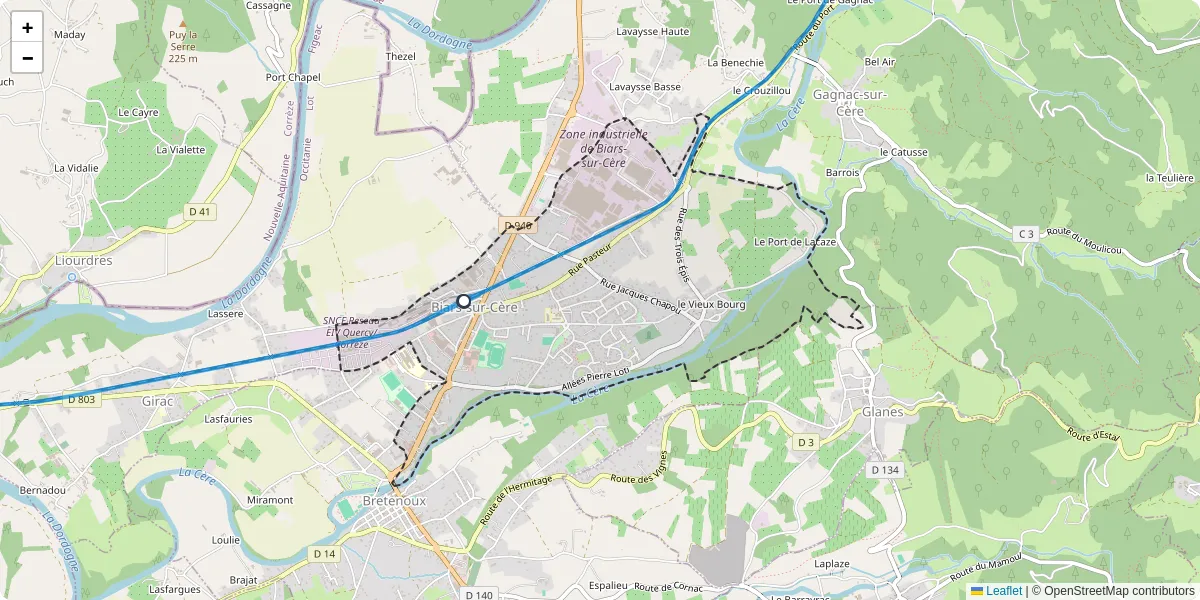 Carte du réseau de transport en commun à Biars-sur-Cère - lignes de bus et arrêts