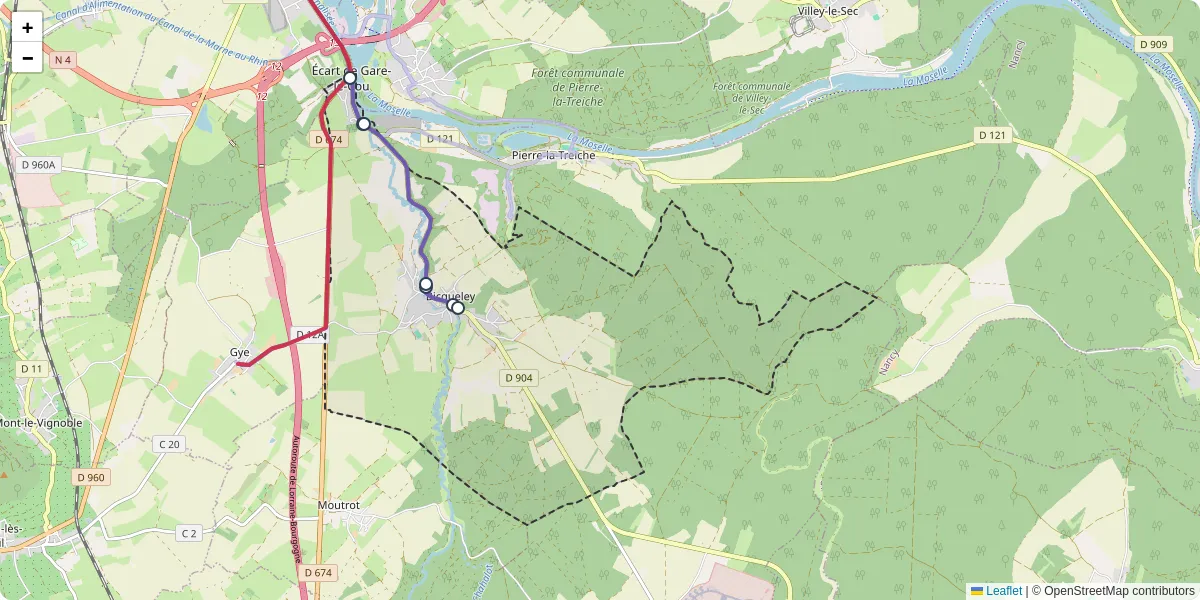 Carte du réseau de transport en commun à Bicqueley - lignes de bus et arrêts