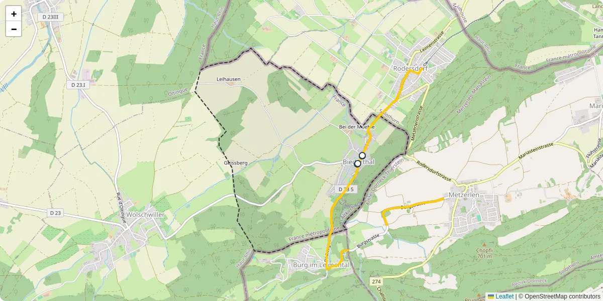 Carte du réseau de transport en commun à Biederthal - lignes de bus et arrêts
