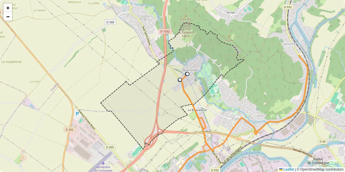 Carte du réseau de transport en commun à Bienville - lignes de bus et arrêts