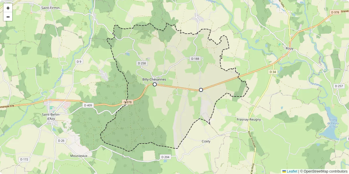 Carte du réseau de transport en commun à Billy-Chevannes - lignes de bus et arrêts