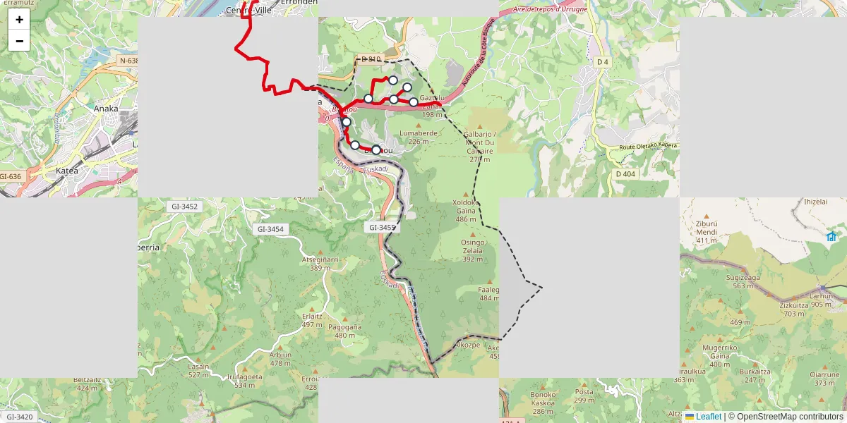 Carte du réseau de transport en commun à Biriatou - lignes de bus et arrêts