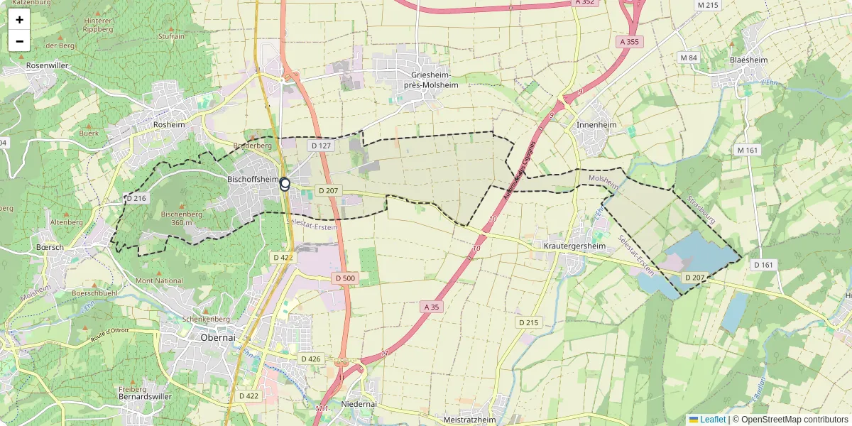 Carte du réseau de transport en commun à Bischoffsheim - lignes de bus et arrêts