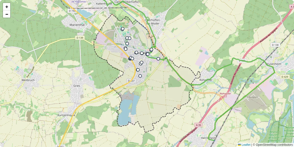 Carte du réseau de transport en commun à Bischwiller - lignes de bus et arrêts