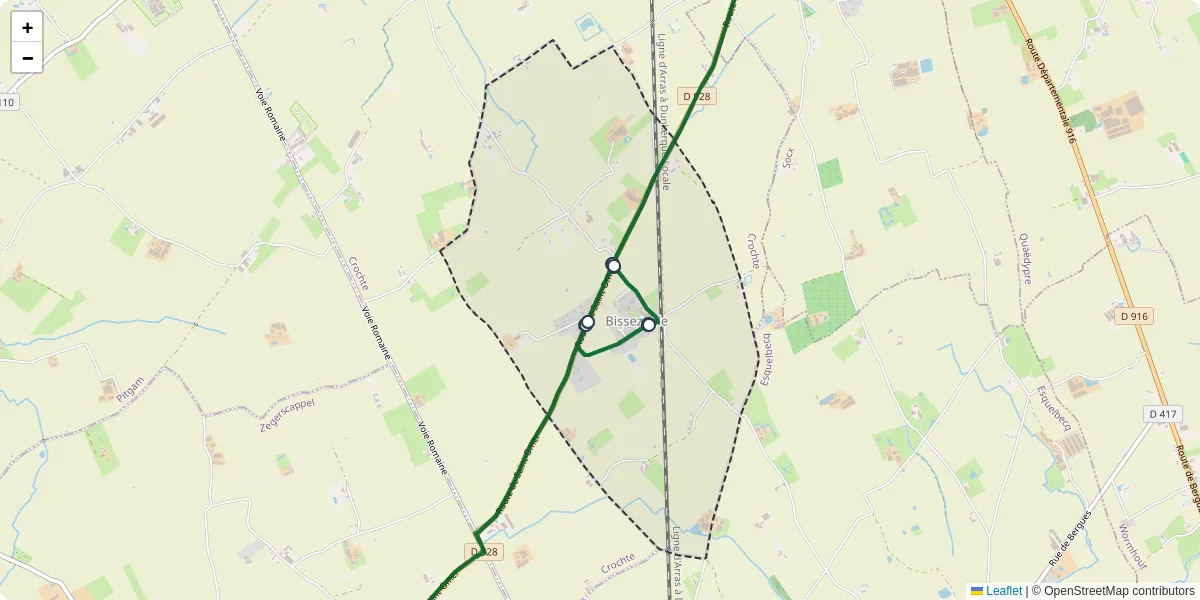 Carte du réseau de transport en commun à Bissezeele - lignes de bus et arrêts