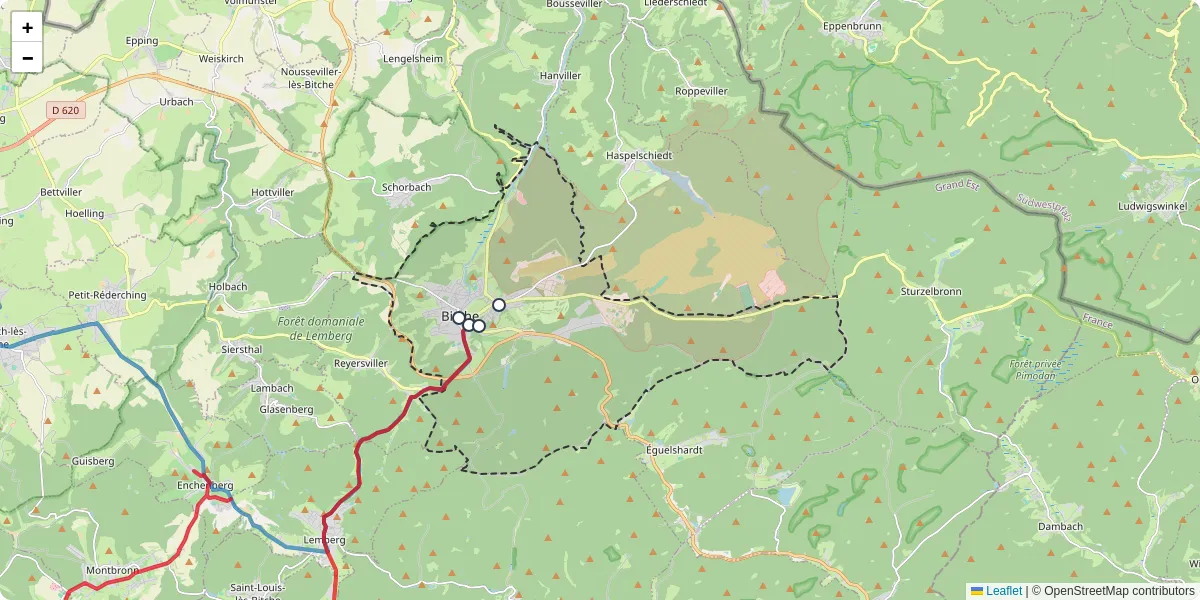 Carte du réseau de transport en commun à Bitche - lignes de bus et arrêts