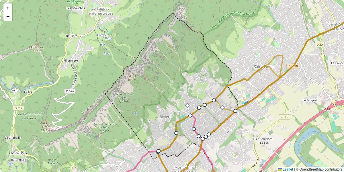 Carte du réseau de transport en commun à Biviers - lignes de bus et arrêts