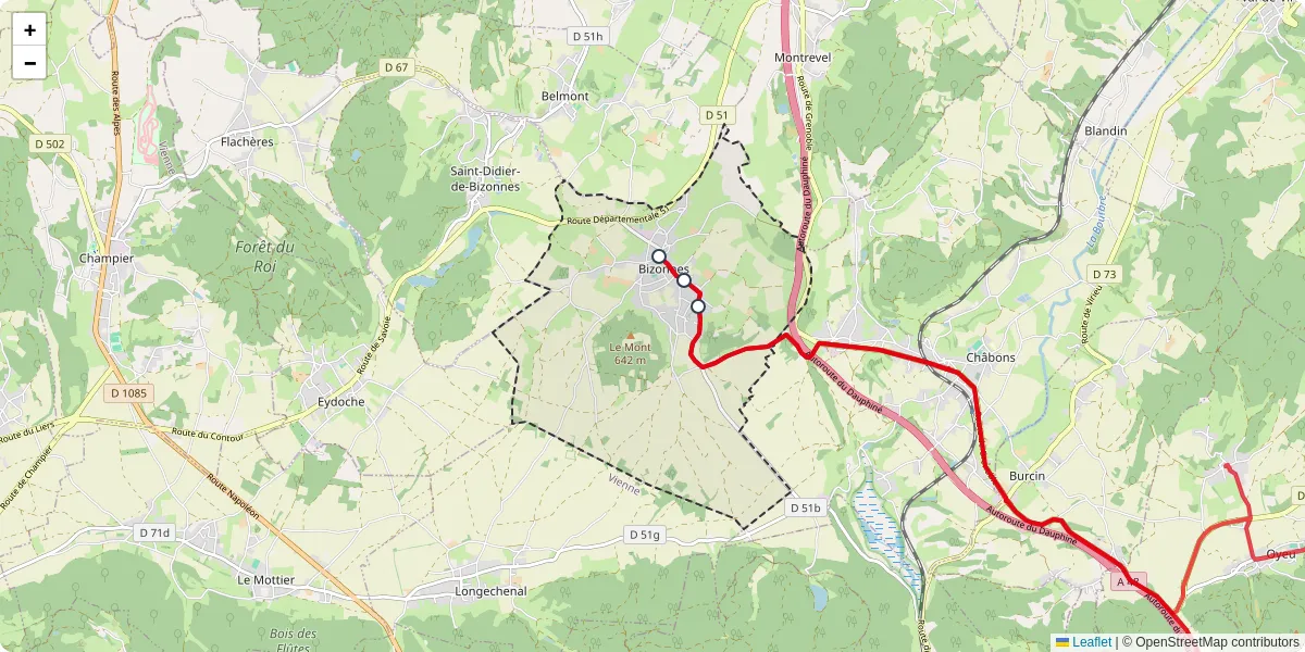 Carte du réseau de transport en commun à Bizonnes - lignes de bus et arrêts