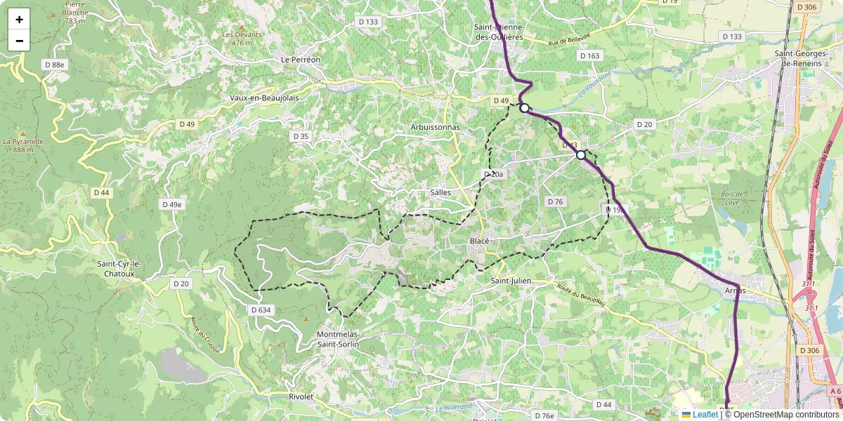 Carte du réseau de transport en commun à Blacé - lignes de bus et arrêts