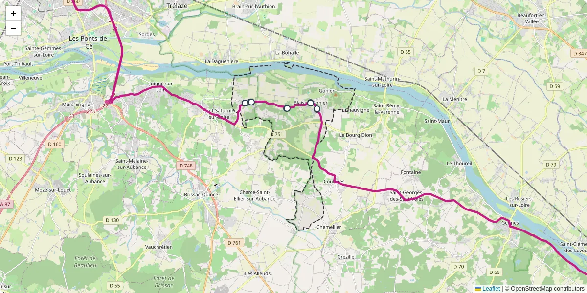 Carte du réseau de transport en commun à Blaison-Saint-Sulpice - lignes de bus et arrêts