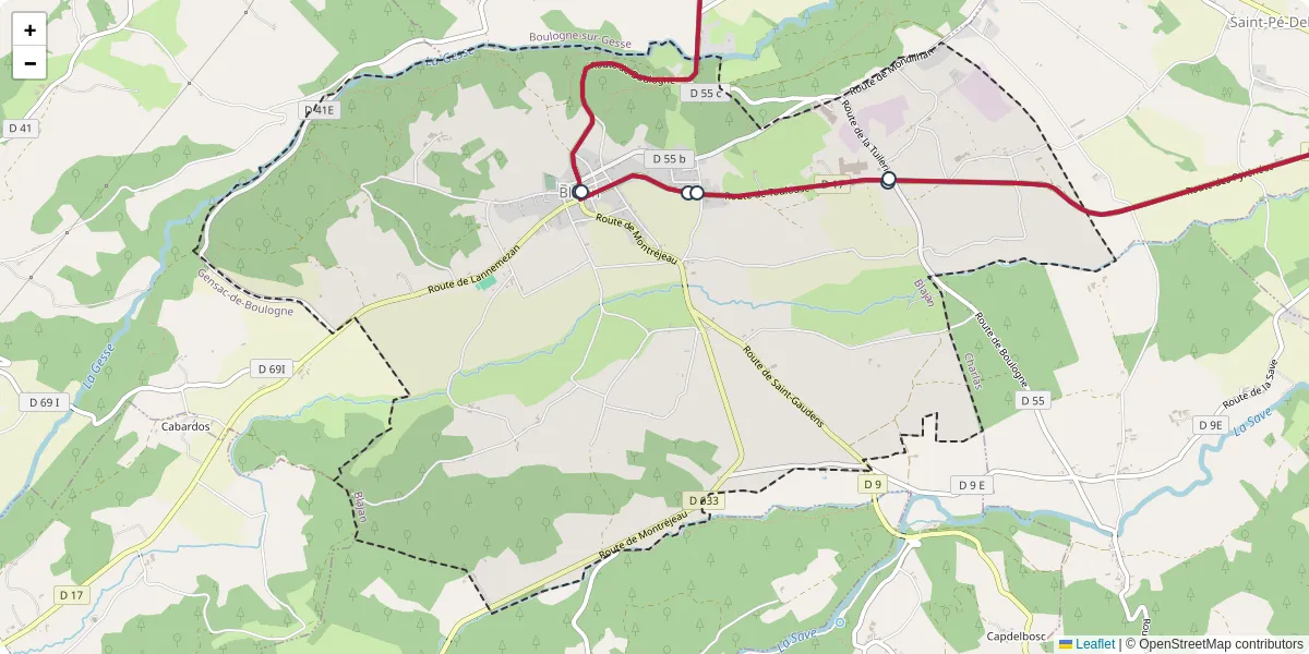 Carte du réseau de transport en commun à Blajan - lignes de bus et arrêts