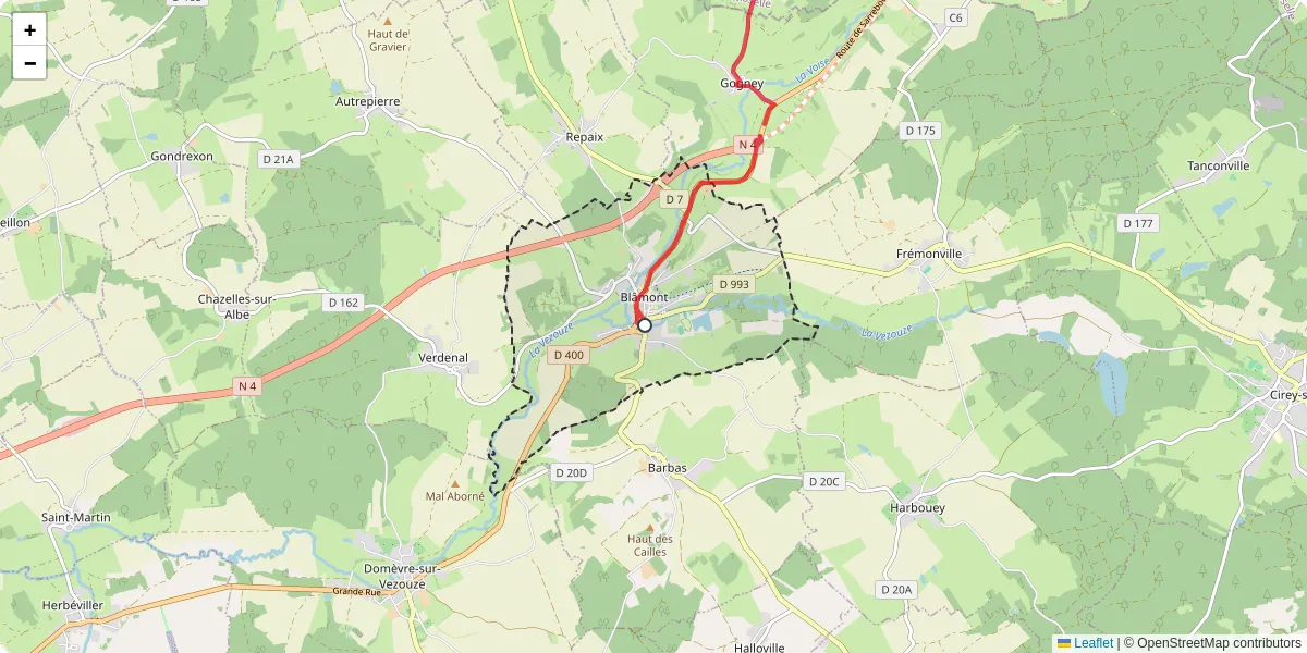 Carte du réseau de transport en commun à Blâmont - lignes de bus et arrêts
