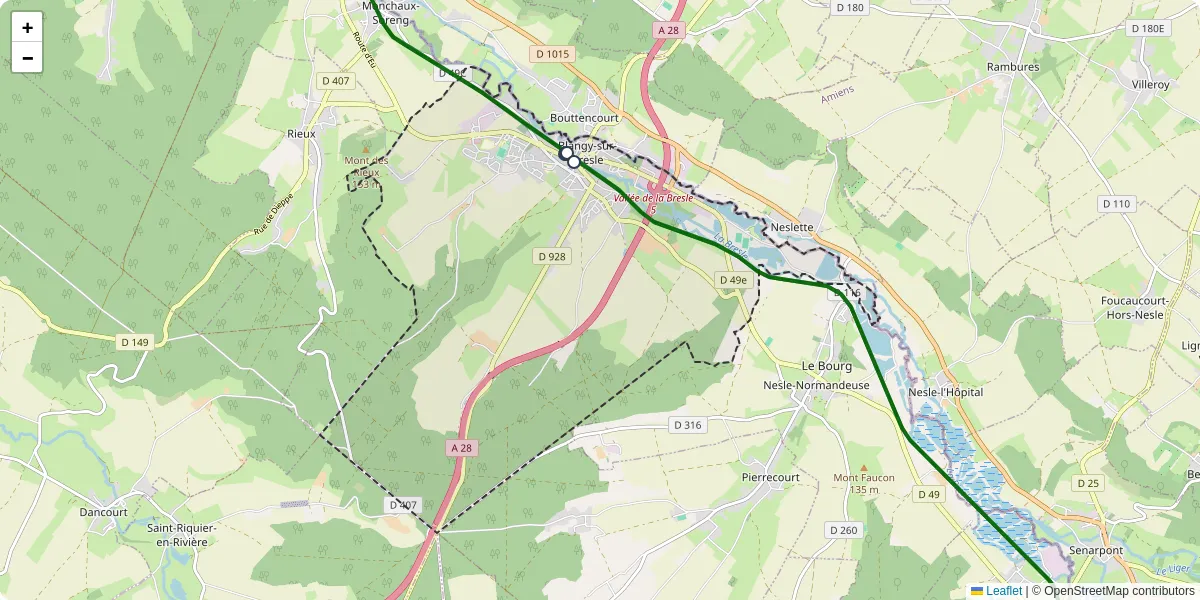 Carte du réseau de transport en commun à Blangy-sur-Bresle - lignes de bus et arrêts