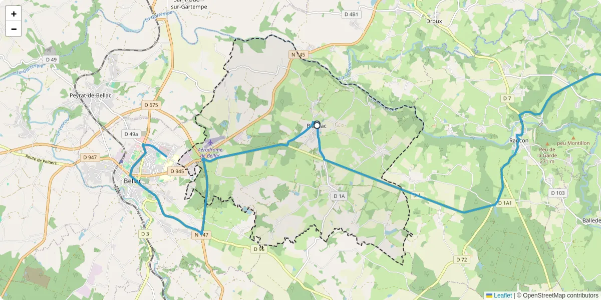 Carte du réseau de transport en commun à Blanzac - lignes de bus et arrêts