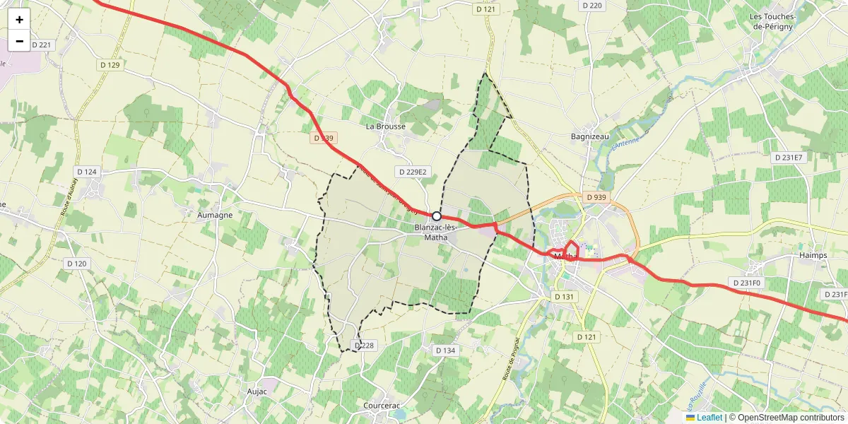 Carte du réseau de transport en commun à Blanzac-lès-Matha - lignes de bus et arrêts