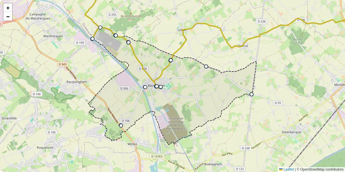 Carte du réseau de transport en commun à Blaringhem - lignes de bus et arrêts