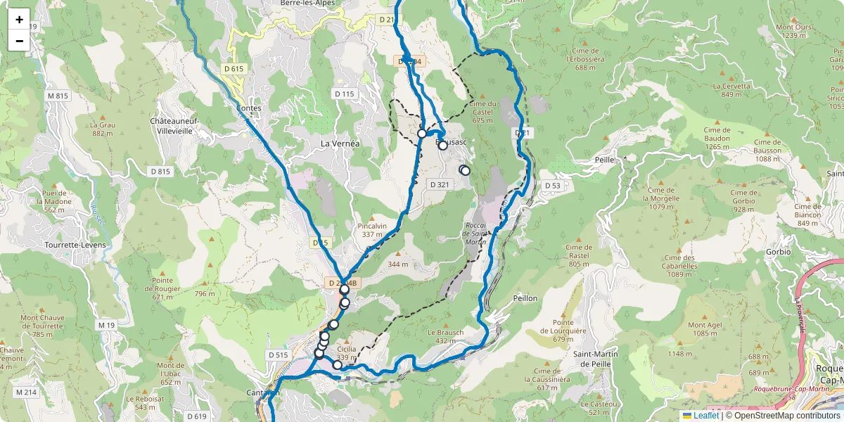 Carte du réseau de transport en commun à Blausasc - lignes de bus et arrêts