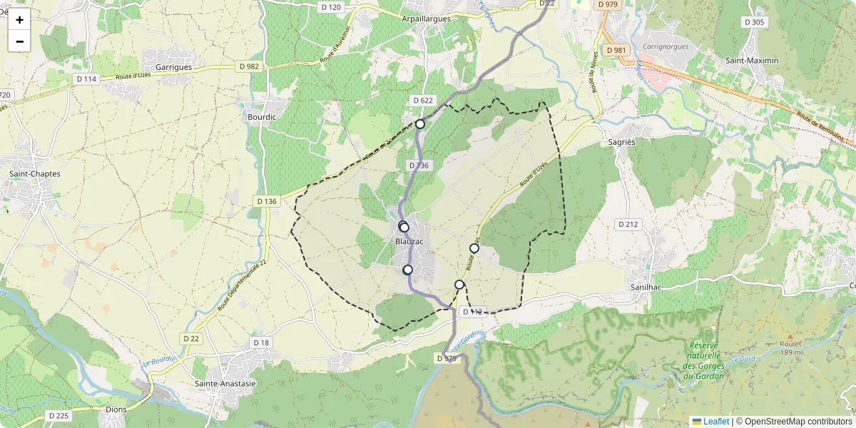 Carte du réseau de transport en commun à Blauzac - lignes de bus et arrêts